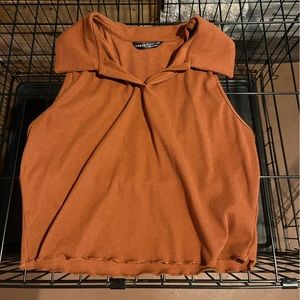 Orange collared crop tank top